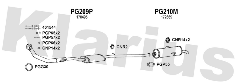 Klarius PG209P - Box With Front Pipe  - Fits Peugeot 205 1.6i,1.9i