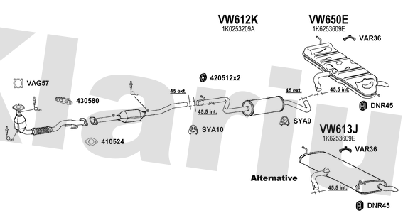 Klarius VW612K - Box With Centre Pipe  - Fits Volkswagen Golf 1.4i