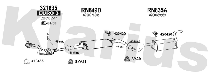 Klarius 321635 - Catalyst Type Approved Withpip  - Fits Renault Megane II 1.4i