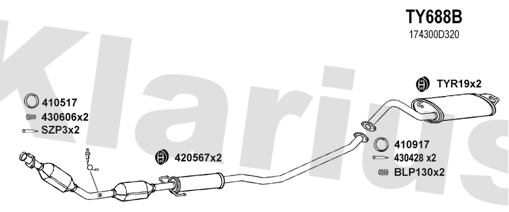 Klarius TY688B - Box With Tail Pipe  - Fits Toyota Corolla Verso 1.6VVTi
