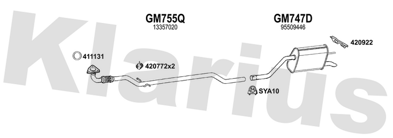 Klarius GM755Q - Centre Pipe  - Fits Opel Meriva B 1.6 CDTI