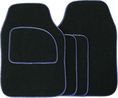 Streetwize 4 Piece Velour Carpet Mats Set with Coloured Binding - Blue