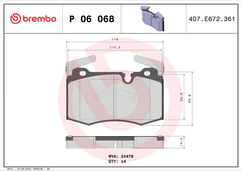 Brembo Brake Pad Set - P06068
