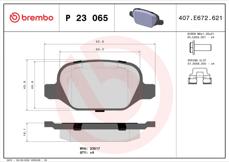 Brembo Brake Pad Set - P23065