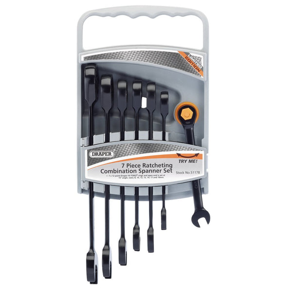 Metric Ratcheting Combination Spanner Set Draper Hi-Torqï¿½ (7 Piece) - 51178