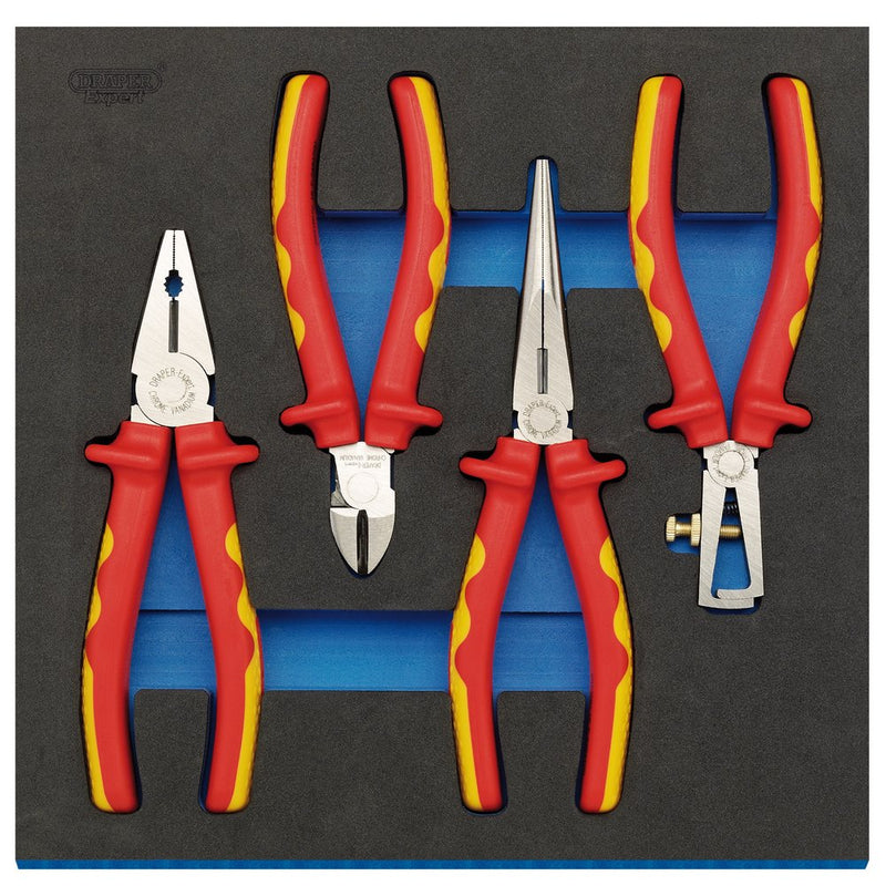 VDE Approved Fully Insulated Plier Set in 1/2 Drawer EVA Insert Tray (4 Piece) - 63216