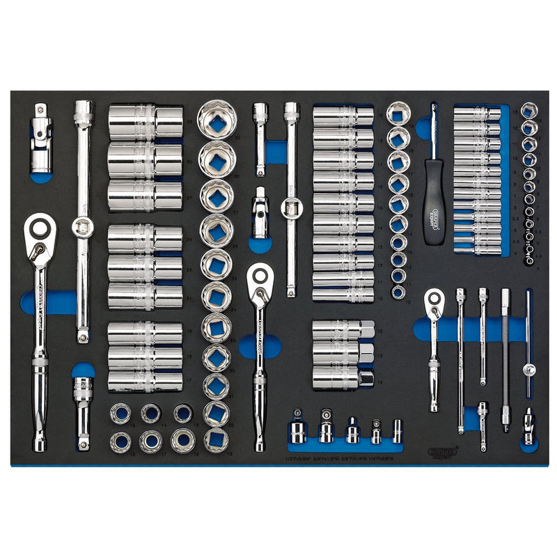 1/4", 3/8", and 1/2" Socket Set in Full Plus Drawer EVA Insert Tray (96 Piece) - 63539