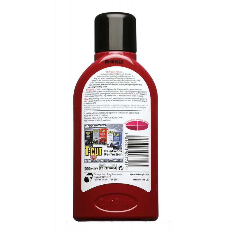 T-Cut Dark Red Scratch Remover Color Fast Paintwork Restorer Car Polish 500ml