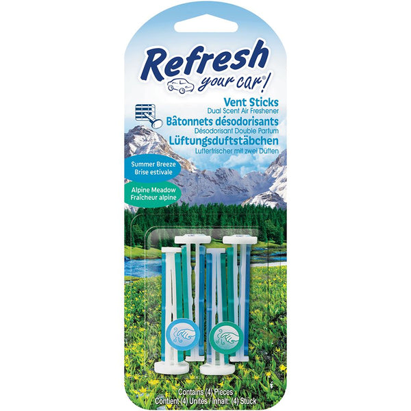Refresh Your Car 301408600 Air freshener Alpine Meadow / Summer Breeze Vent Sticks 4 Pack